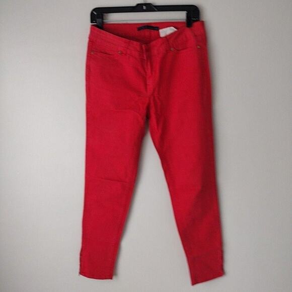 Zara Basic Denim - Zara Basic Jeans Womens 8 Red Skinny Mid Rise Ankle Zip Stretch Denim Pants